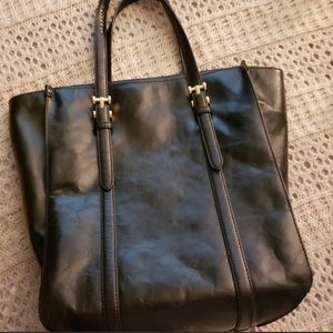 MASSIMO DUTTI BLACK LARGE LEATHER TOTE
